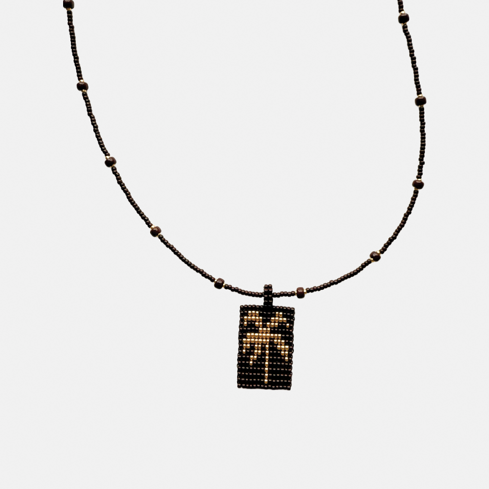 Cils Beaded PALM Necklace Long | Brown Gold