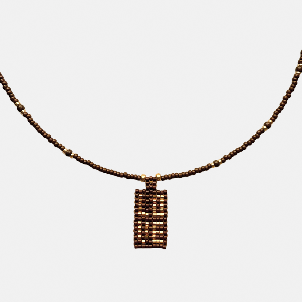 Cils Beaded LOVE Necklace Short | Brown Gold