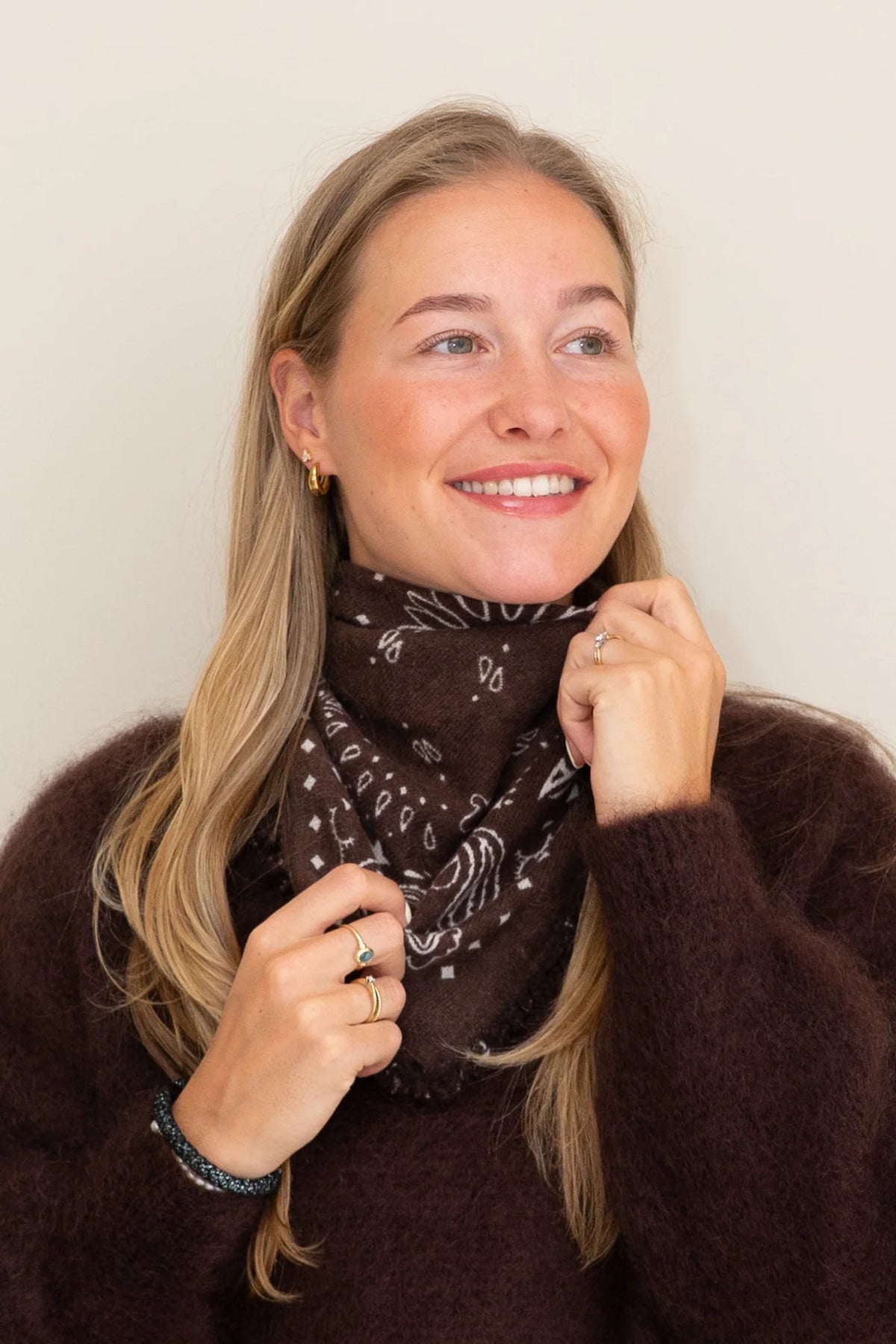 Brown bandana scarf 100% cashmere