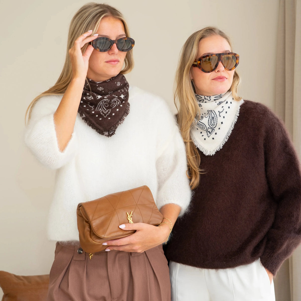 Brown bandana scarf 100% cashmere