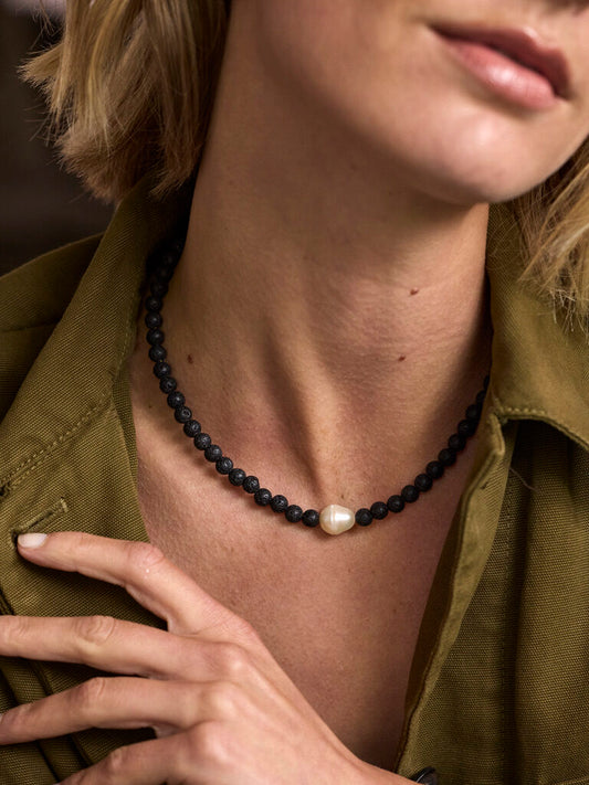 Ketting met gemstone en zoetwaterparel