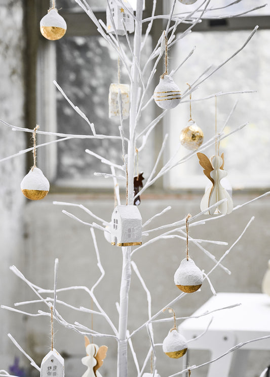 Kerstbal-huisje WHITE | Cotton Maché