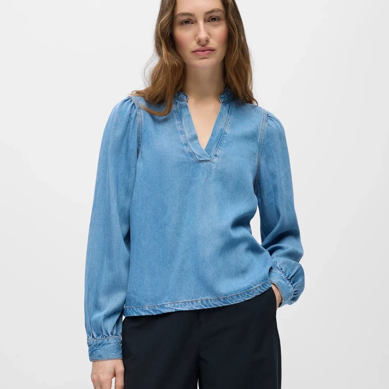 OBJFRAME V-NECK RE DENIM TOP DIV