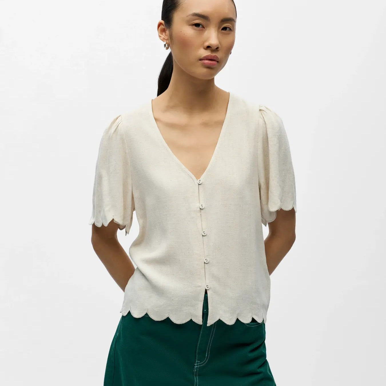 OBJSANNE 2/4 LO V-NECK TOP NOOS