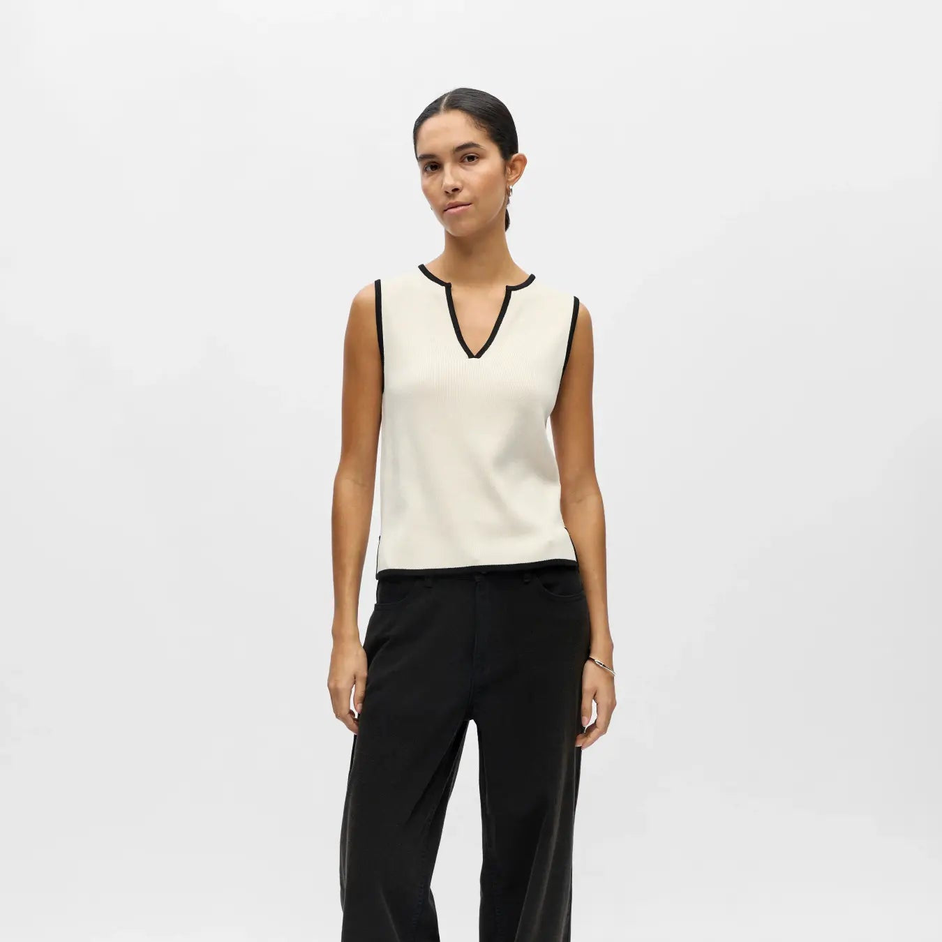 OBJVIVA S/L RE V-NECK KNIT TOP NOOS