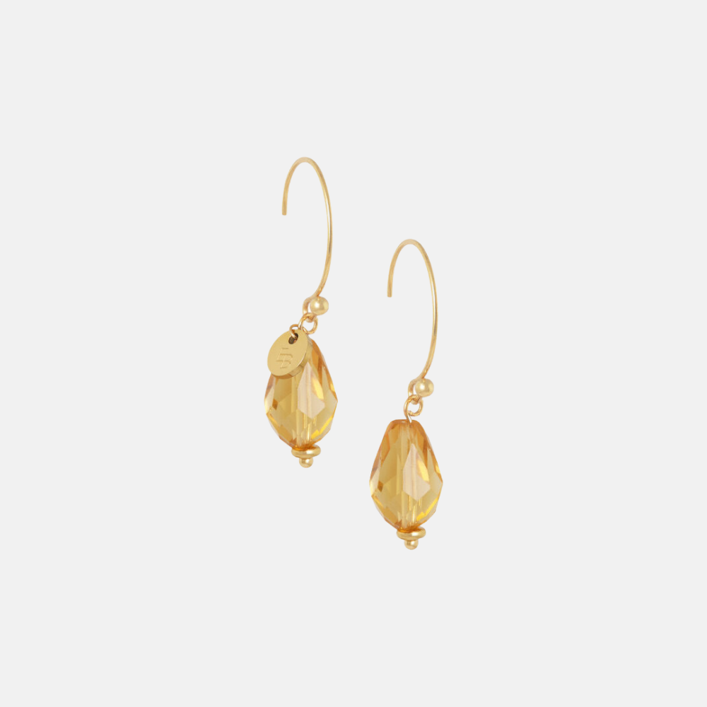 Facet drops oorbellen / honey