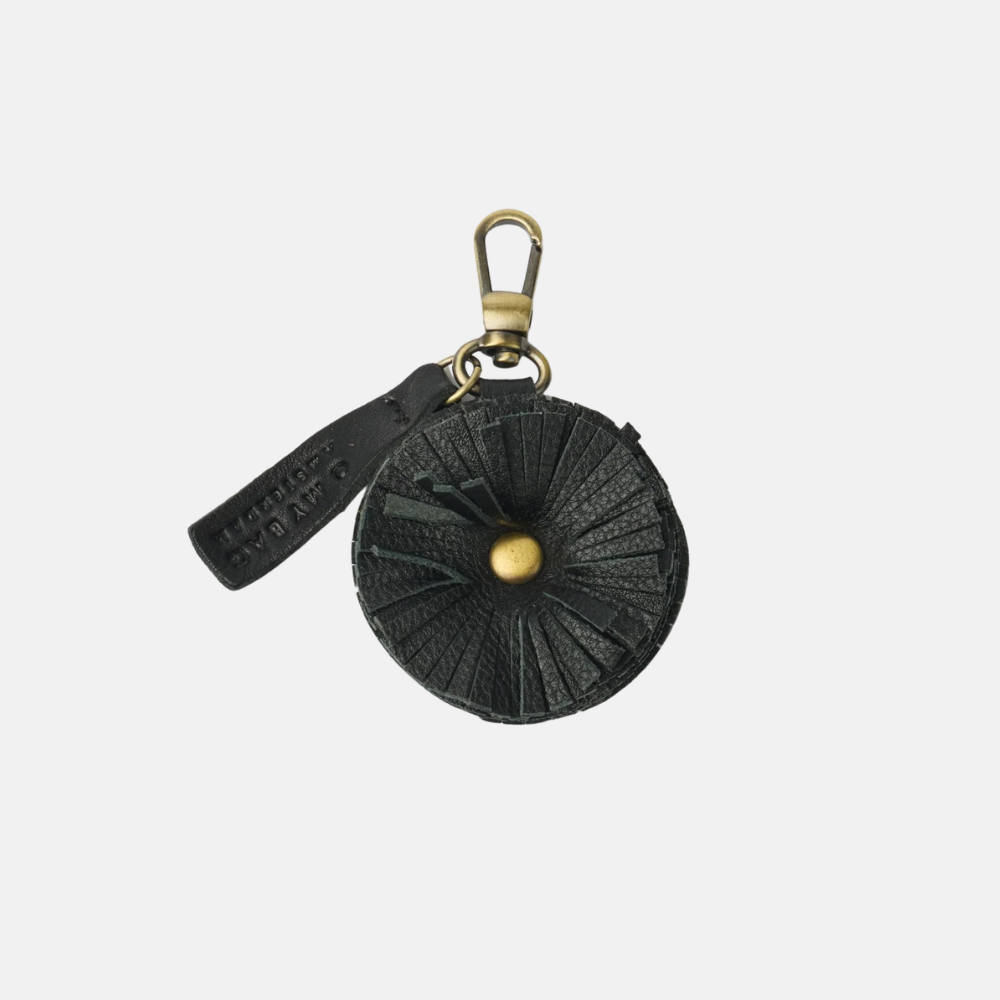 Bag Charm Pom Pom Black Soft Grain Leather