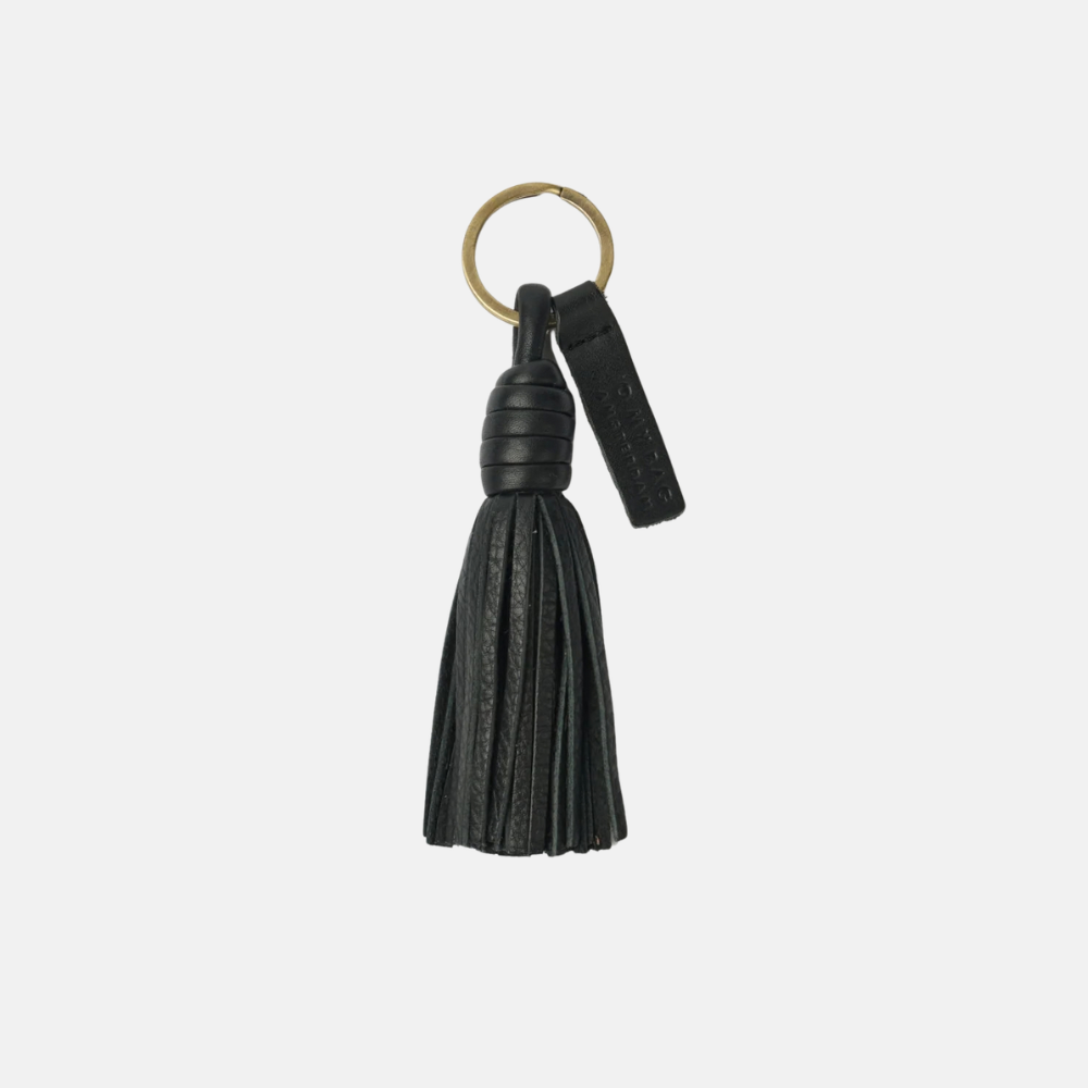 Bag Charm Tassel Black Soft Grain Leather