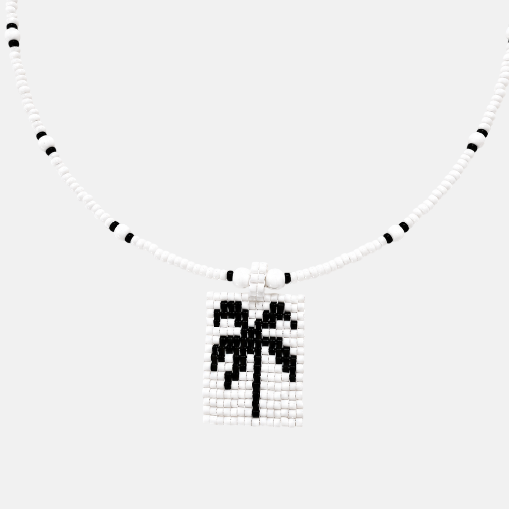 Cils Beaded PALM Necklace Short | White Black