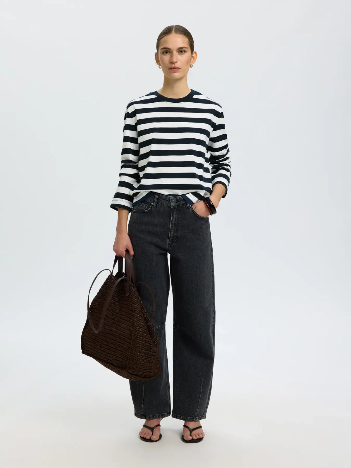 SLFESSENTIAL LS STRIPED BOXY TEE NOOS