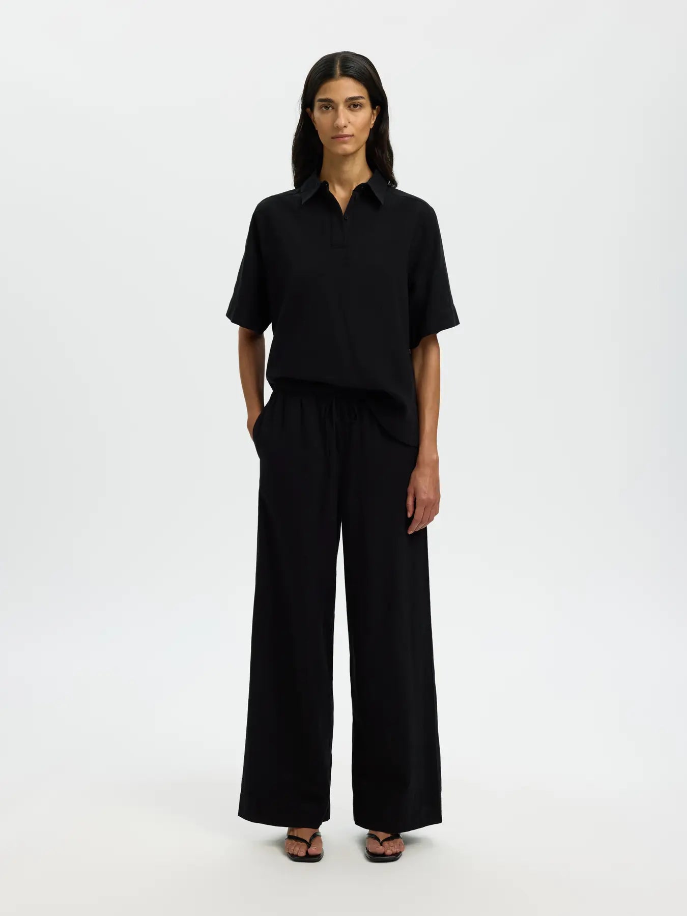 SLFLUISA MW WIDE LINEN BLEND PANT NOOS