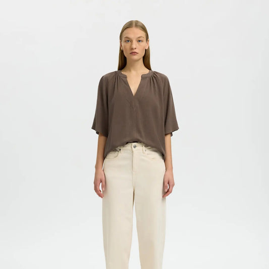SLWVIVA 2/4 V-NECK LINEN BLEND TOP NOOS