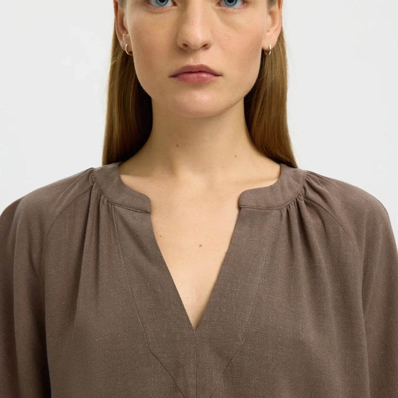 SLWVIVA 2/4 V-NECK LINEN BLEND TOP NOOS