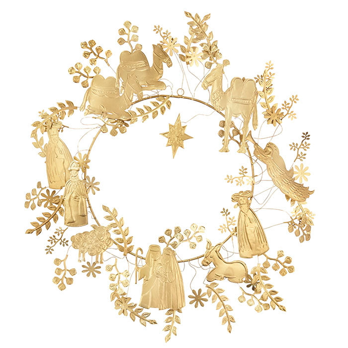 Wreath Holy Night Ø55cm Golden - gouden metalen kerstkrans van Bungalow Denmark