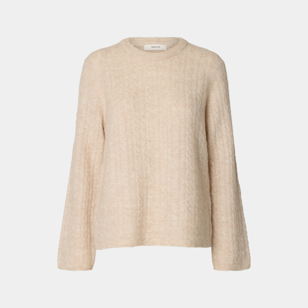 SLWLULU kabeltrui met ronde hals van Selected Femme - Birch Melange