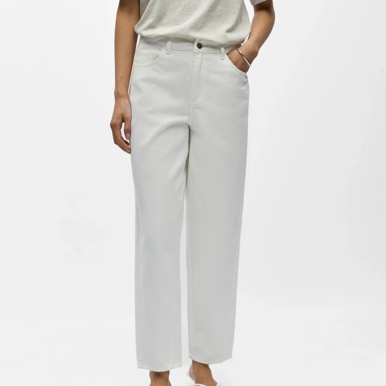 OBJMIU ZOE MW BARREL ANK TWILL JEANS DIV