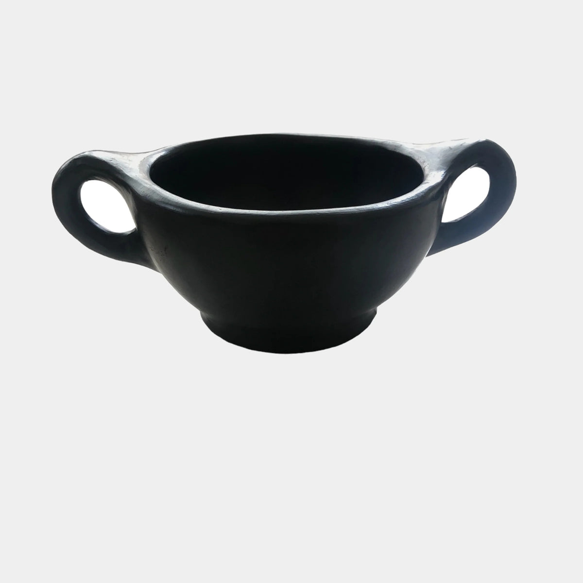 Black Pottery Kom Met 2 Handgrepen