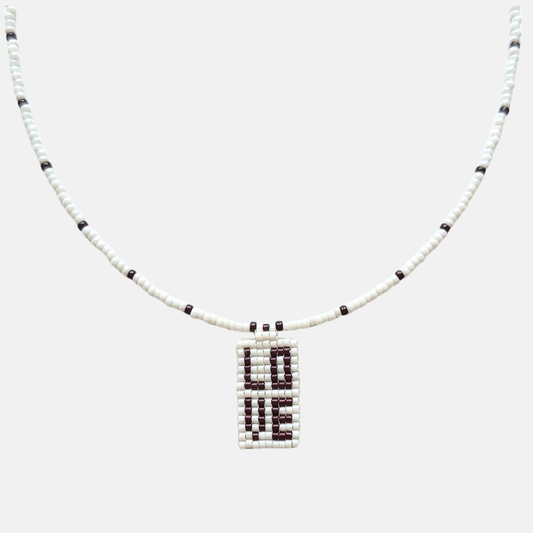 Cils Beaded LOVE Necklace Short | White Brown
