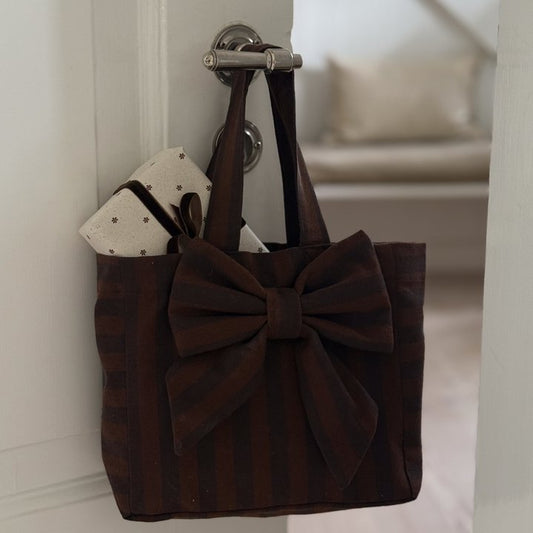 Mini Gift Bag W.Bow | Cotton | H 20cm Brown