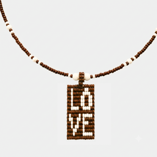 Cils Beaded LOVE Necklace Long | Brown White