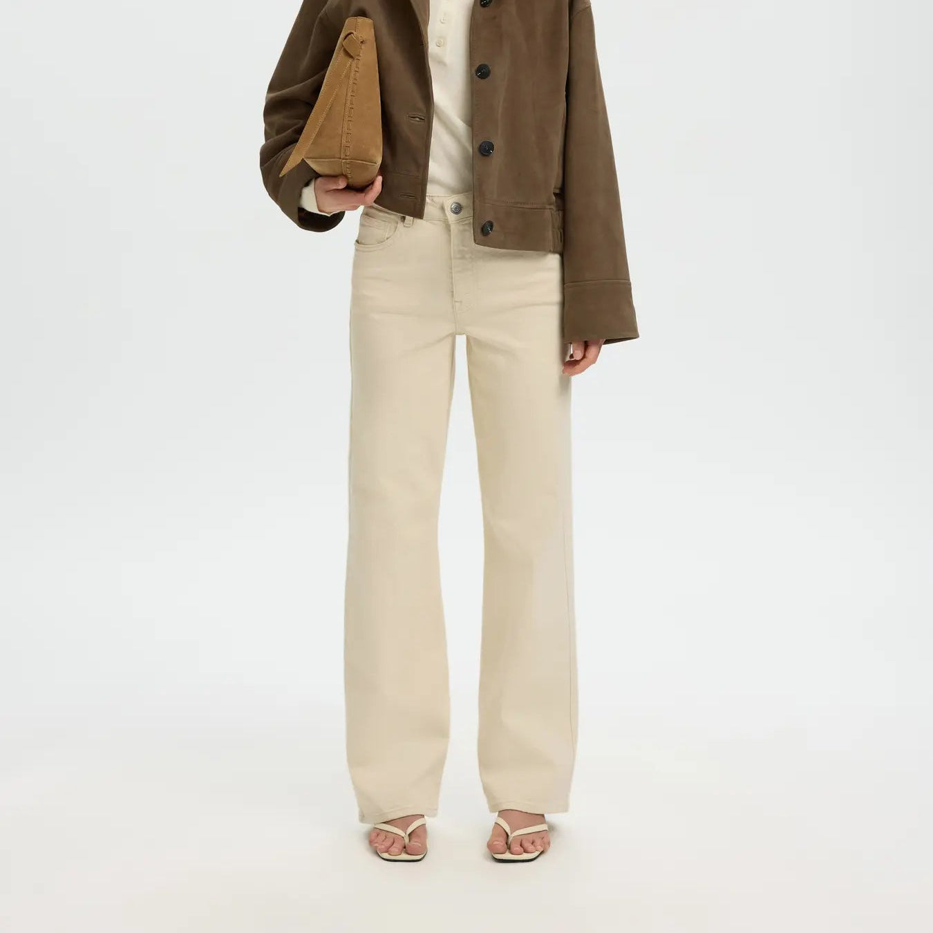 SLFWIDE BEA-KORI ECRU HW JEANS NOOS