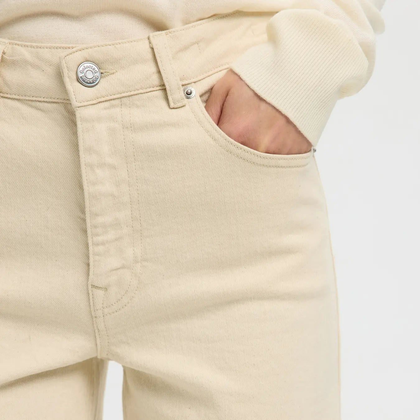 SLFWIDE BEA-KORI ECRU HW JEANS NOOS