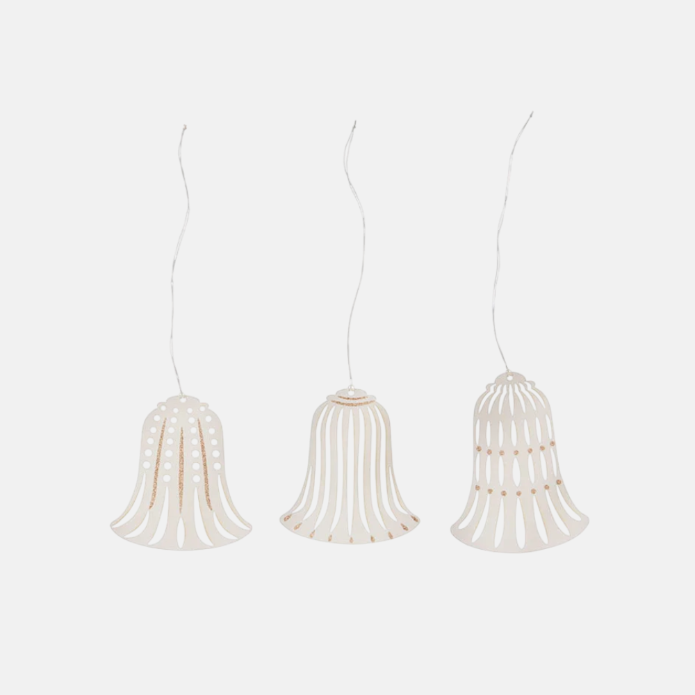Paper Ornaments Bells 8cm Off White S/3pcs