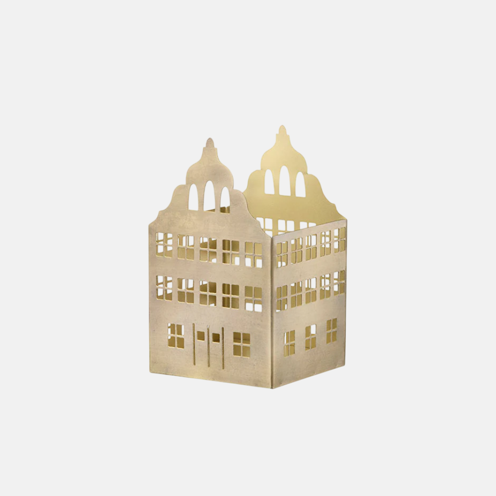 Candle Holder Townhouse H16cm Golden