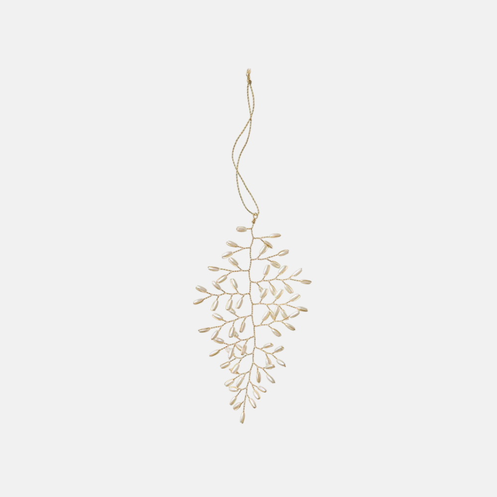 Beaded Ornament Leaf H14cm Gia Pearl