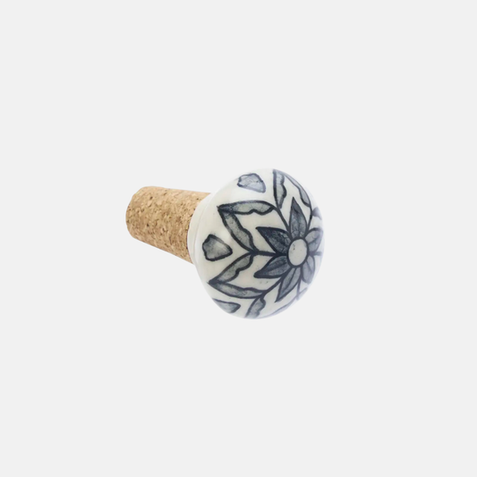 Hand-painted stoneware bottle stopper