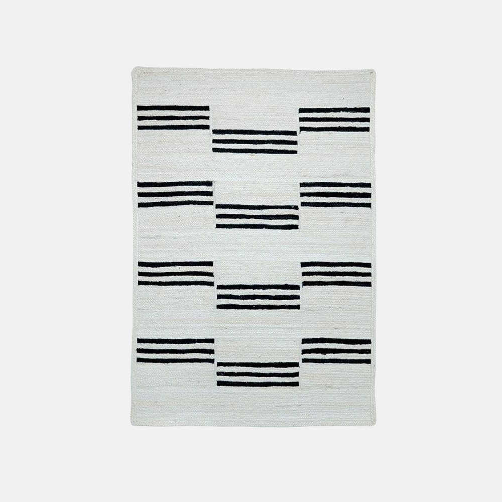 Vloerkleed Jute Zwart Gestreept