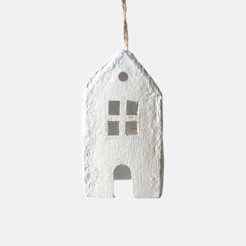 Kerstbal-huisje WHITE | Cotton Maché