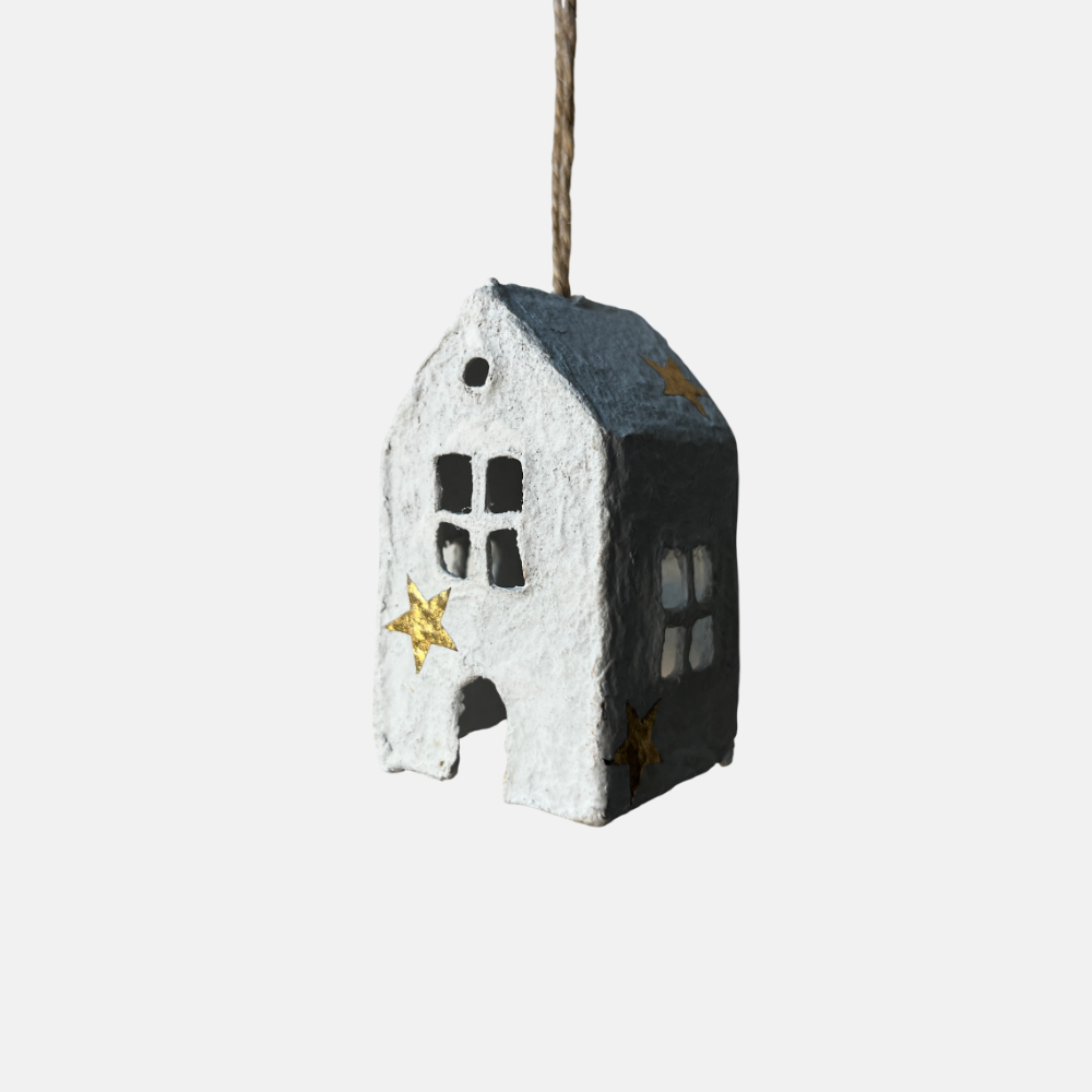 Kerstbal-huisje STAR | Cotton Maché