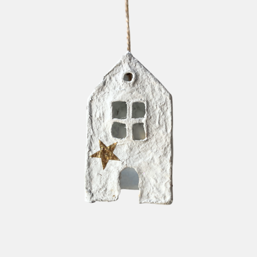 Kerstbal-huisje STAR | Cotton Maché