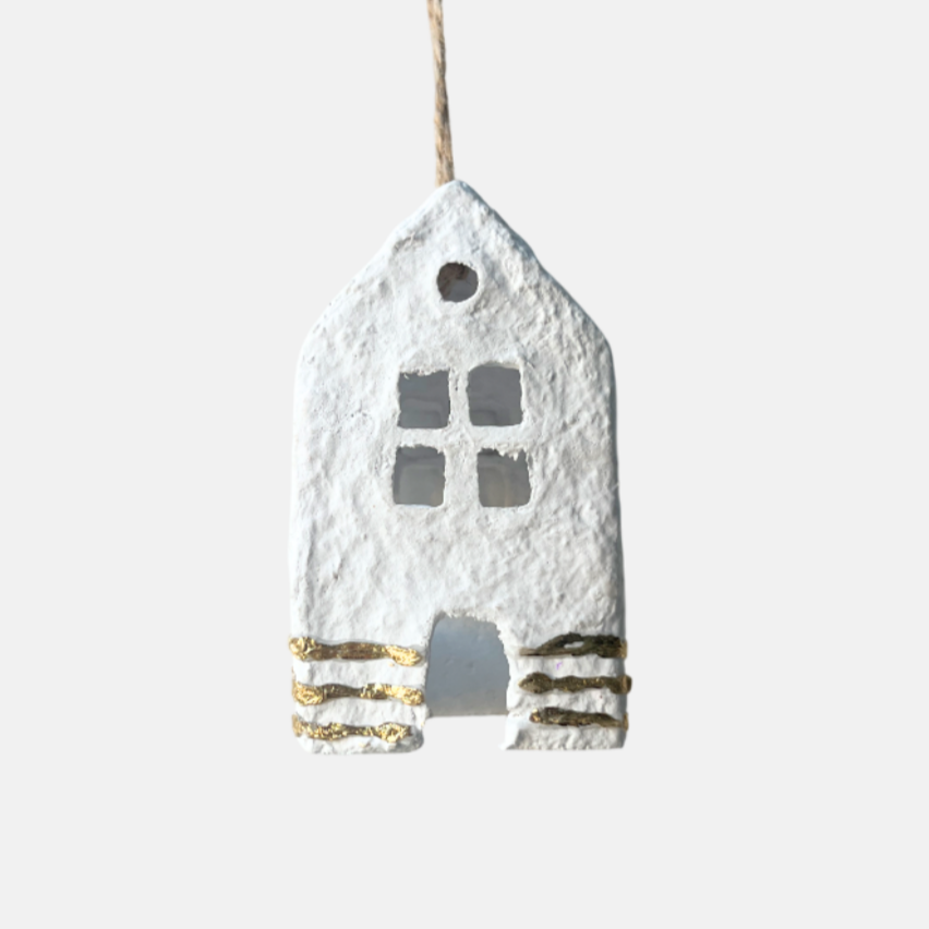 Kerstbal-huisje STRIPE | Cotton Maché