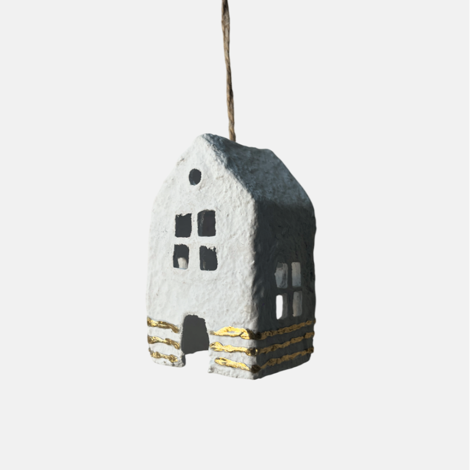 Kerstbal-huisje STRIPE | Cotton Maché