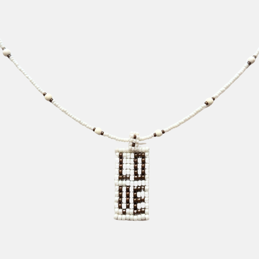 Cils Beaded LOVE Necklace Long | White Brown