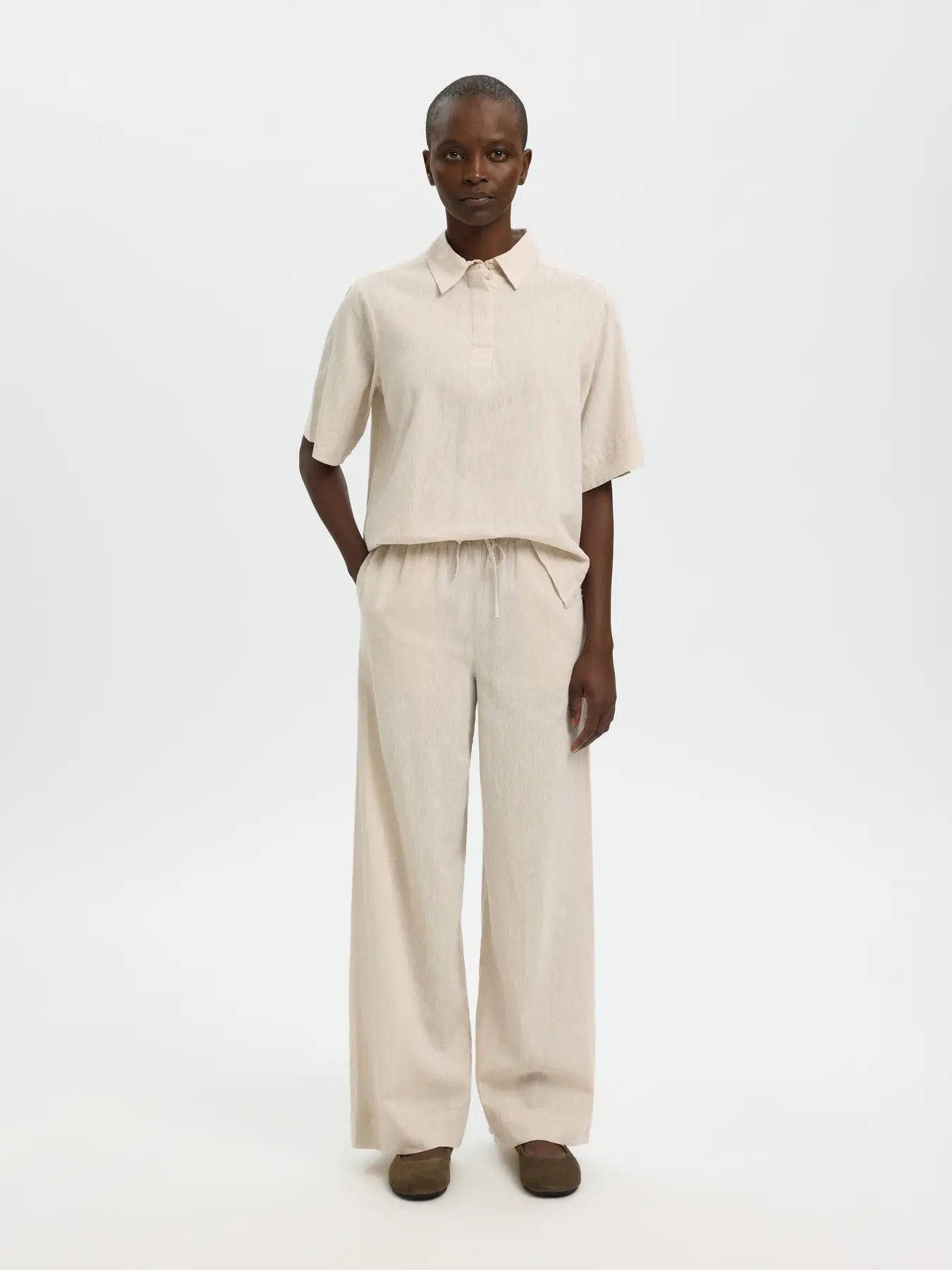 SLFLUISA MW WIDE LINEN BLEND PANT NOOS