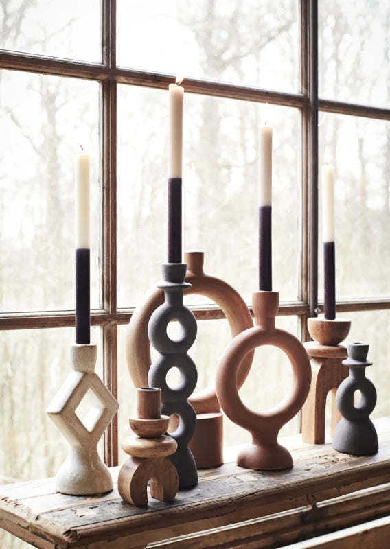 Stoneware candle holder antraciet