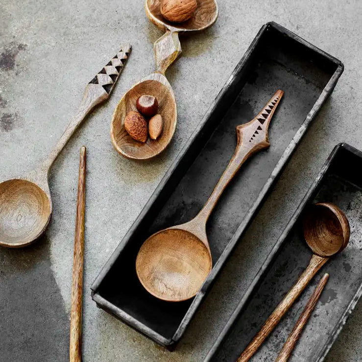 Hand carved wooden salad set