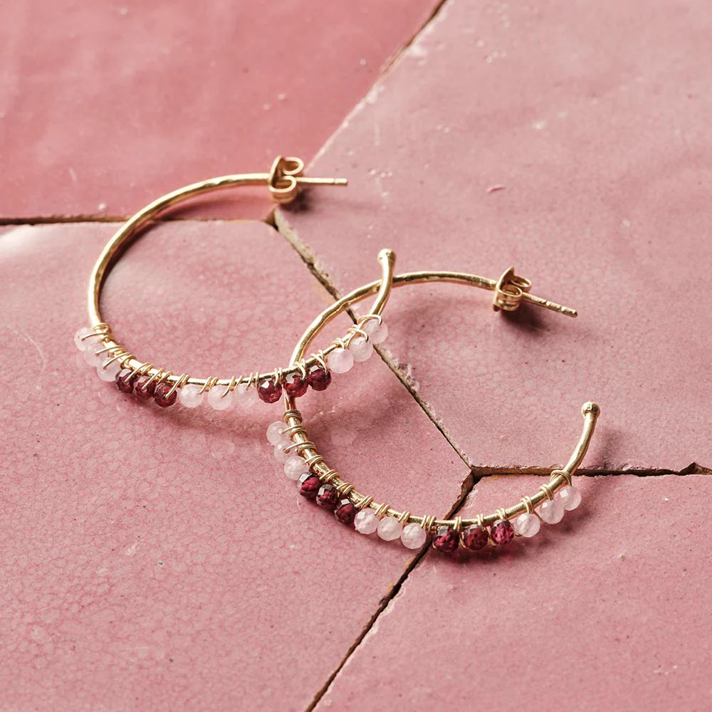 Muse Rose Quartz Garnet Earrings