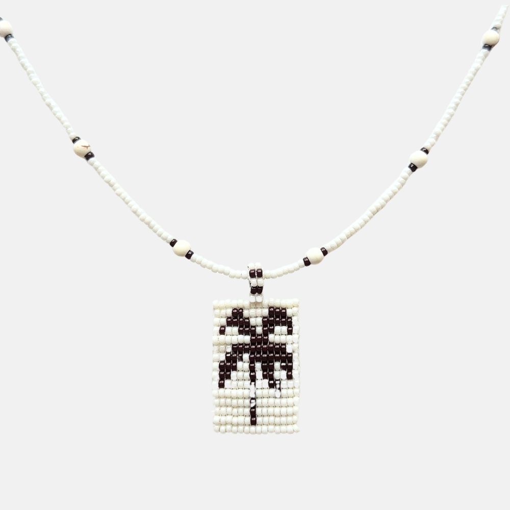 Cils Beaded PALM Necklace Long | White Brown