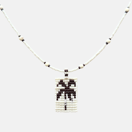 Cils Beaded PALM Necklace Long | White Brown