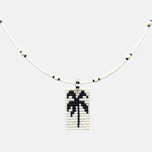 Cils Beaded PALM Necklace Long | White Black